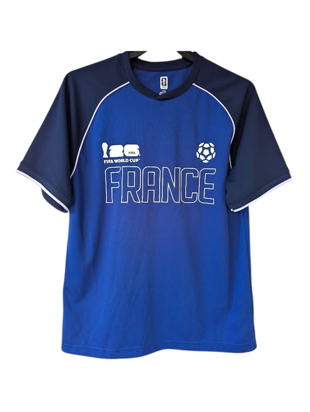 FIFA World Cup France Soccer Jersey Men Large Blue Raglan Shirt Football 22x29.5